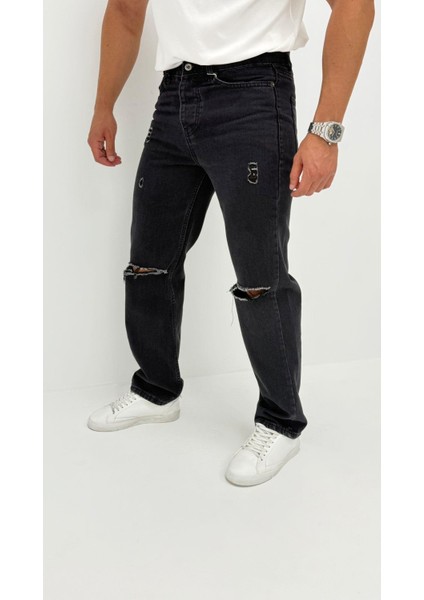 Atlanta Jean Street Yıkamalı Kot Kuzguni Siyah Diz Yırtık Baggy Denim Erkek Pantolon modelleri