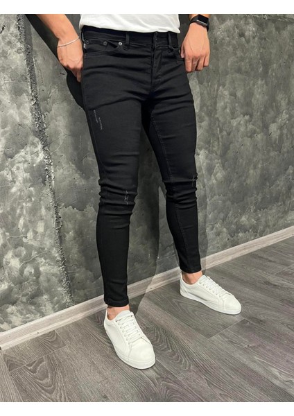 Vincent Slim Fit Siyah Denim Tırnak Detaylı Erkek Jean Pantolon