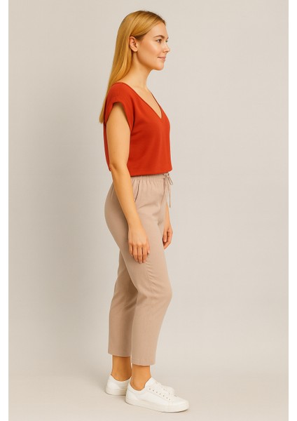 Alian Beli Lastikli Keten Beach Pantolon-Naturel fiyatları