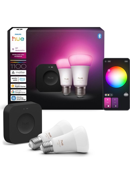 Huewca 9W E27 Renkli Akıllı Ampul 2'li Pro Başlangıç Seti (Bridge Pro V3 Dahildir)