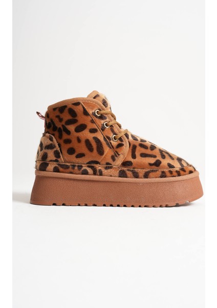 Elena Kadın Kışlık Içi Kürklü Kalın Taban Leopar Desen Bot