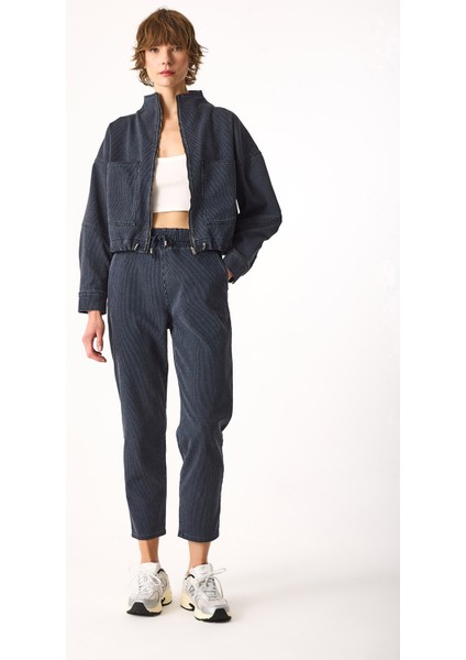 Marla Indigo Çizgili Yüksek Bel Slouchy Jogger Pantolon-Indigo Çizgili fiyatları