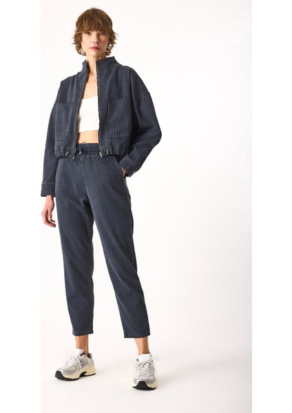 Marla Indigo Çizgili Yüksek Bel Slouchy Jogger Pantolon-Indigo Çizgili modelleri