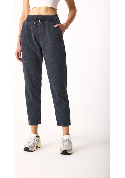 Marla Indigo Çizgili Yüksek Bel Slouchy Jogger Pantolon-Indigo Çizgili indirimleri