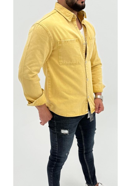 Jeremy Denim Classic Oversize Premium Kot Erkek Mavi Jean Gömlek modelleri