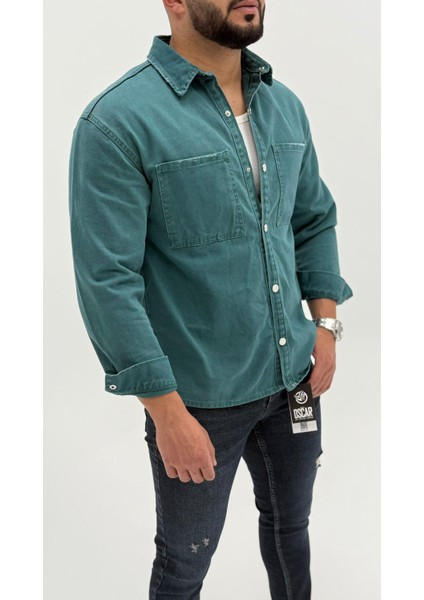 Jeremy Denim Classic Oversize Premium Kot Erkek Mavi Jean Gömlek