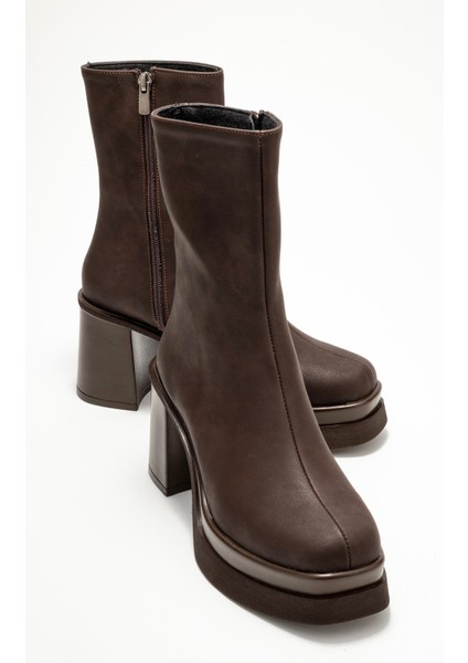 Valen Kahverengi Nubuk Kadın Platform Topuklu Bot