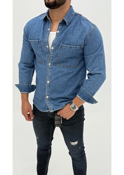 Aidan Denim Mavi Black Vintage Classic Kot Erkek Jean Gömlek