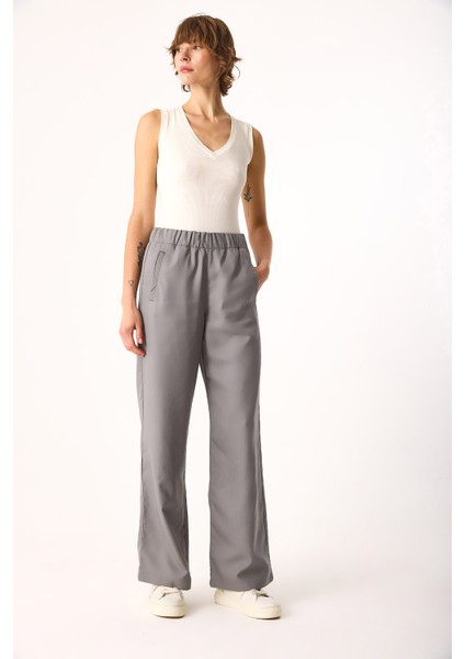 Beli Lastikli Pantolon(Tencel)(Tm)-Gri modelleri
