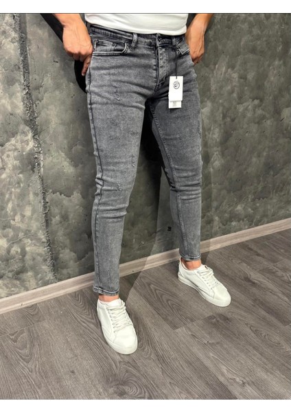 Wolf Slim Fit Tırnaklı Straghit Antrasit Yıkamalı Denim Erkek Jean Pantolon