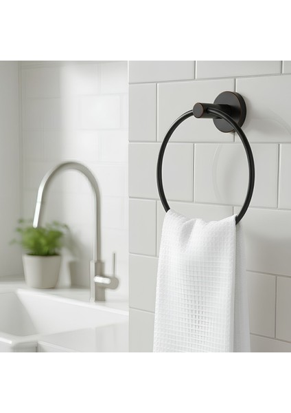 Vidalı Siyah Renkli Yuvarlak 16 cm Banyo Mutfak Lavabo Pratik Havluluk Askılığı fiyatları