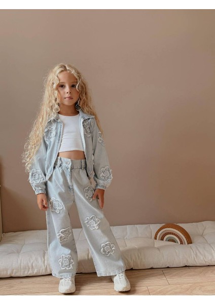 Barbosa Kız Çoçuk 2 'li Kot Ceket Pantolon Yumuşak Trend Takım