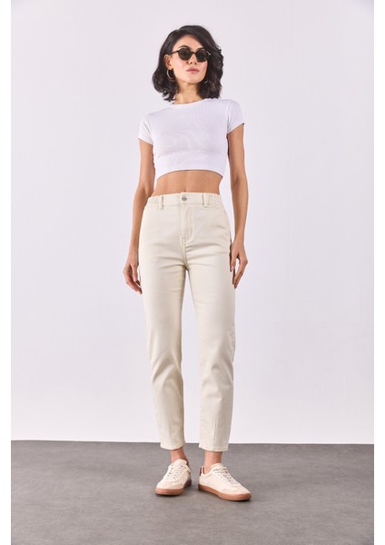 Norah Beli Lastikli Renkli Jean Pantolon-Kemik