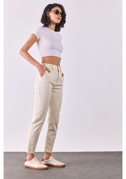 Norah Beli Lastikli Renkli Jean Pantolon-Kemik modelleri
