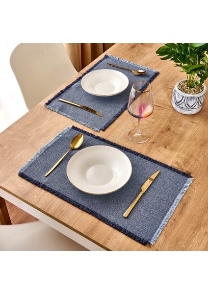 Soft Plaid 2'li Amerikan Servis - Mavi - 30X50 cm