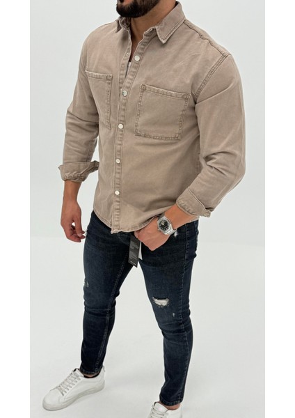 Aidan Denim Mavi Black Vintage Classic Kot Erkek Jean Gömlek