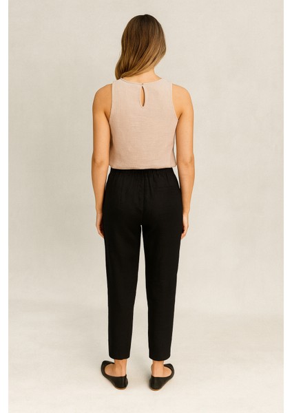 Alian Beli Lastikli Keten Beach Pantolon-Siyah fiyatları