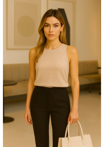 Alian Beli Lastikli Keten Beach Pantolon-Siyah fırsatları