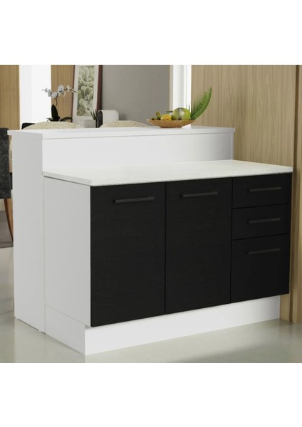 Victor Mutfak Adası Alt Modül 120 Cm- Tezgah Dahil-Çok Amaçlı Dolap-Alt Modül-2 Kapaklı 3 Çekmeceli