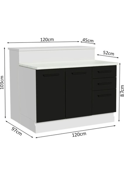 Victor Mutfak Adası Alt Modül 120 Cm- Tezgah Dahil-Çok Amaçlı Dolap-Alt Modül-2 Kapaklı 3 Çekmeceli modelleri