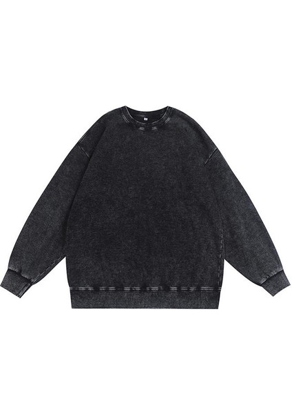 Kadınlar Için Yıkanmış Vintage Yuvarlak Yaka Sweatshirt (Yurt Dışından)