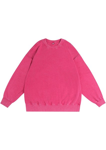 Kadınlar Için Yıkanmış Vintage Yuvarlak Yaka Sweatshirt (Yurt Dışından)