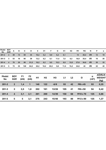 201-3 Dikey Tabanlı Yatay Bağlantı Elemanı 23726 modelleri