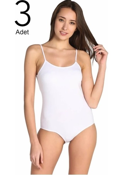 Kadın Beyaz 3'lü Paket Ip Askılı Likralı Kancalı Çıtçıtlı Body
