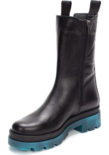 Kadın Siyah Fermuarlı Turkuaz Kalın Tabanlı Deri Bot fırsatları