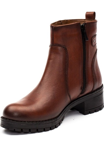 Kadın Taba Çift Fermuarlı Kalın Tabanlı Deri Bot fırsatları