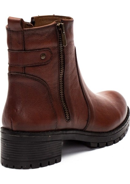 Kadın Taba Çift Fermuarlı Kalın Tabanlı Deri Bot indirimleri