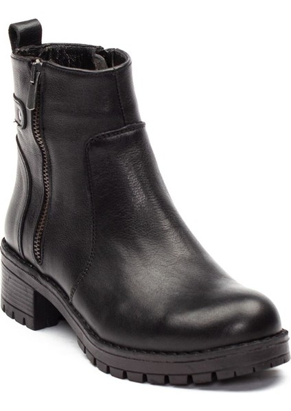 Kadın Siyah Çift Fermuarlı Kalın Tabanlı Deri Bot modelleri
