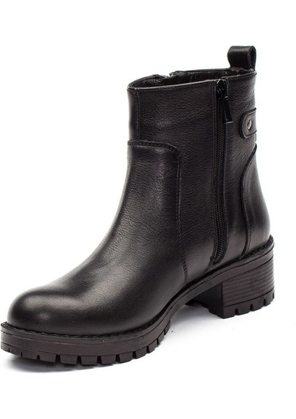 Kadın Siyah Çift Fermuarlı Kalın Tabanlı Deri Bot fırsatları