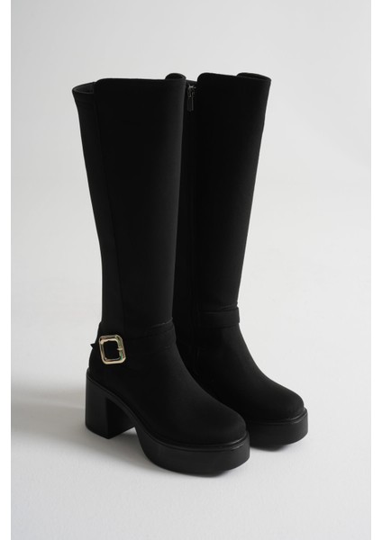 Woly Kadın Günlük Siyah Süet Tokalı Çizme modelleri