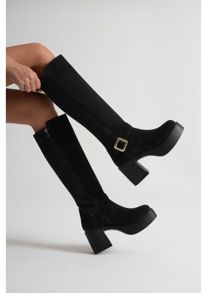 Woly Kadın Günlük Siyah Süet Tokalı Çizme indirimleri