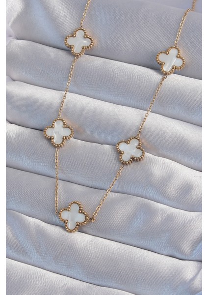 316L Çelik Gold Renk Beyaz Sedefli Yonca Kolye - TJ-BKO8996 modelleri