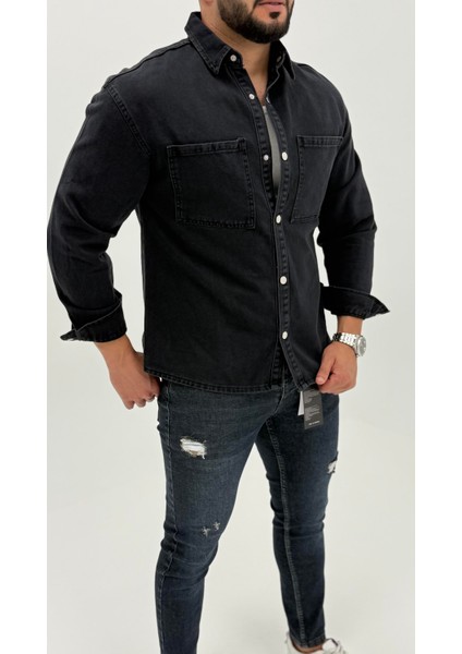 Aidan Denim Mavi Black Vintage Classic Kot Erkek Jean Gömlek modelleri