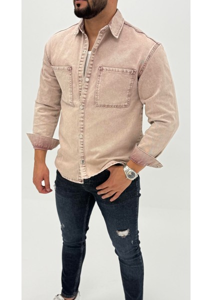 Jeremy Denim Classic Oversize Premium Kot Erkek Mavi Jean Gömlek
