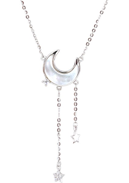 925 Ayar Gümüş Sedefli Ay Kadın Gümüş Kolye