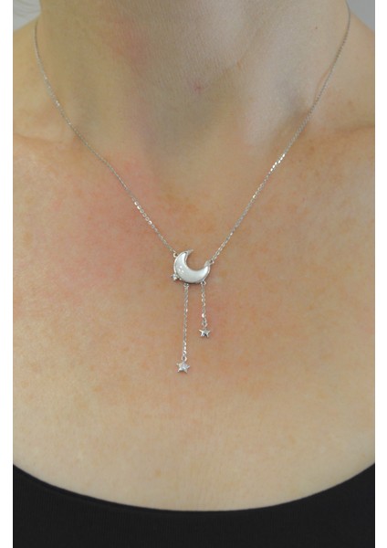 925 Ayar Gümüş Sedefli Ay Kadın Gümüş Kolye fiyatları