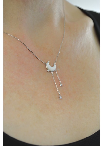 925 Ayar Gümüş Sedefli Ay Kadın Gümüş Kolye modelleri