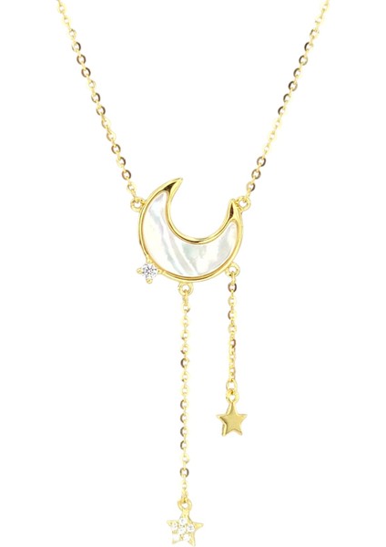 925 Ayar Gümüş Sedefli Ay Kadın Gümüş Kolye