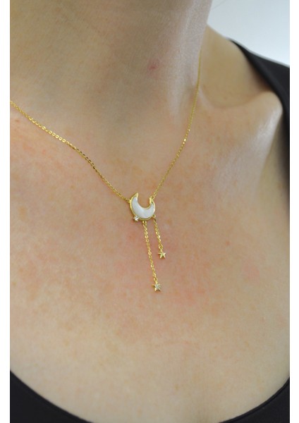 925 Ayar Gümüş Sedefli Ay Kadın Gümüş Kolye modelleri