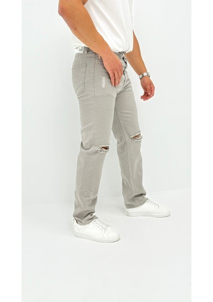 Adriel Baggy Denim Açık Gri Diz Yırtıklı Erkek Jean Pantolon fiyatları