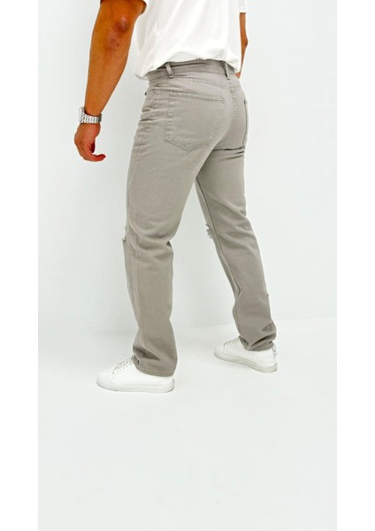 Adriel Baggy Denim Açık Gri Diz Yırtıklı Erkek Jean Pantolon modelleri