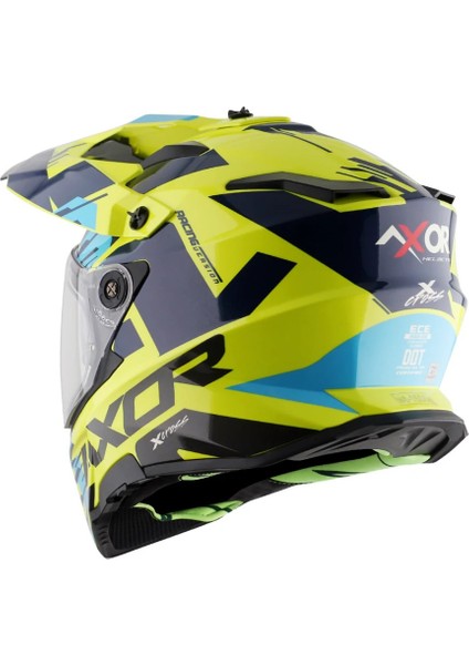 X-Cross X1 Dual Visor Kask Neon Sarı-Mavi modelleri