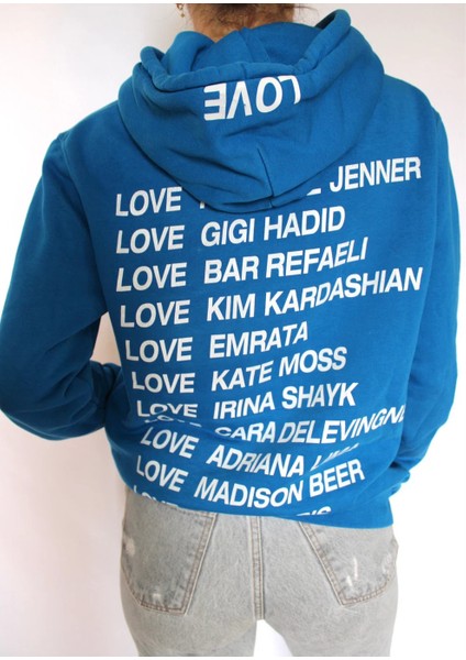 Atnt Parıs Mavi Kapüşonlu Love Temalı Sweatshirt, Atnt Paris Hoodie Mavi Renk Love Temalı