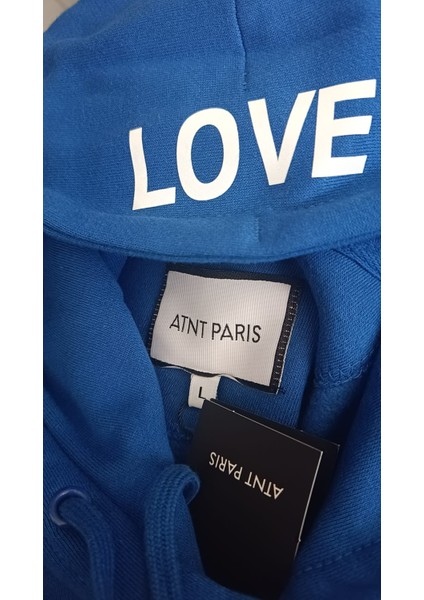 Atnt Parıs Mavi Kapüşonlu Love Temalı Sweatshirt, Atnt Paris Hoodie Mavi Renk Love Temalı