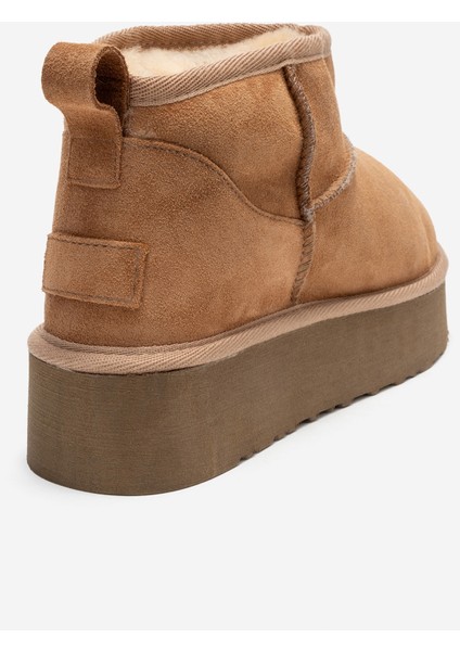 Veyra Taba Süet Hakiki Deri Kürklü Platform Tabanlı Kadın Mini Bot indirimleri