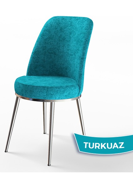 Dexa Serisi Sandalye Turkuaz Renk Krom Ayaklı Mutfak Sandalyesi Silinebilir Kumaş
